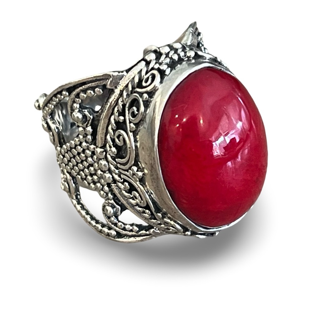 Sterling Silver Red Agate Statement Ring Size 8 - image 1